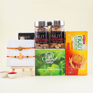 Two Auspicious Rakhi with Dry Fruits Gift Pack for Brothers - Send Rakhi to Jaipur