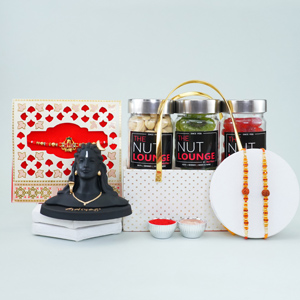 Two Rudraksha Rakhi N Mahadev Rakhi with with Dry Fruits - Send Rakhi to Kanpur