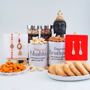 Alluring Couples Rakhi with Buddha Statue Gift Pack