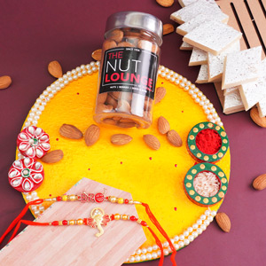 Pair of Attractive Rakhis with Kaju Katli N Puja Thali - Send Rakhi to Kanpur