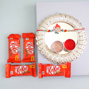 Ganesha Rakhi with Puja Thali N Chocolates for Kids - Send Rakhi to Ghaziabad