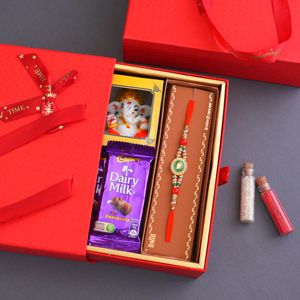 Designer Rakhi with Chocolates N Ganesha Idol - Send Rakhi to Gurgaon