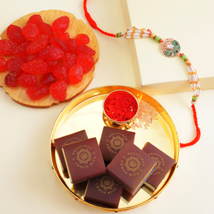 Designer Rakhi with Dry Fruits N Puja Thali - Send Rakhi to Hyderabad