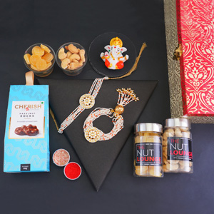 Bhaiya Bhabhi Rakhi with Dry Fruits n Ganesha Idol Gift Pack - Send Rakhi to Kanpur