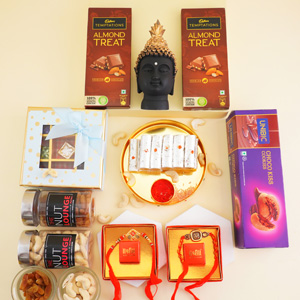 Two Designer Rakhis with Puja Thali Gift Hamper - Send Rakhi to Gurgaon