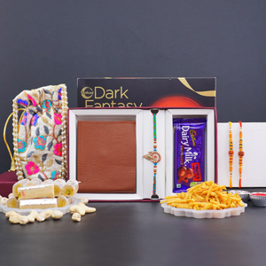 Set of Three Rakhi with Sweets N Wallet Gift Pack