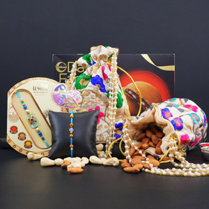 Two Designer Rakhi Set with Dry Fruits Gift Hamper - Send Rakhi to Kanpur