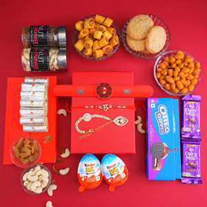 Family Rakhi Set with Chocolates N Sweets Gift Hamper