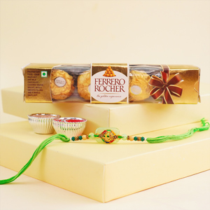Designer Green Rakhi with Chocolates Pack - Rakhi with Chocolates