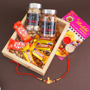 Golden Krishna Rakhi with Chocolates Gift Hamper - Rakhi with Chocolates