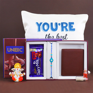 Evil Eye Rakhi with Cushion Gift Hamper - Send Rakhi to Noida
