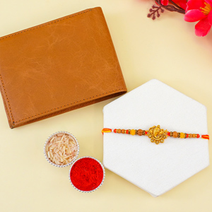 Ganesha Golden Rakhi with Wallet for Brother - Send Rakhi to Noida