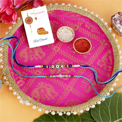 Blue Rakhi Set with Puja Thali - Rakhi Thali to UK