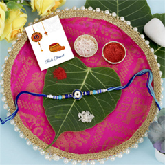Astounding Blue Designer Rakhi with Puja Thali - Rakhi Thali to UK