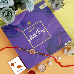 Square Fancy Rakhi with Cadbury Chocolate - Rakhi Chocolates to UK