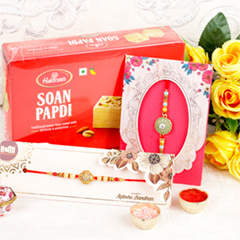 Kandha Sahib Rakhi Set with Sweet - Rakhi Hampers to UK