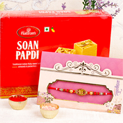 IK Onkar Rakhi with Soan Papdi Sweet Hamper - Rakhi Sweets to UK