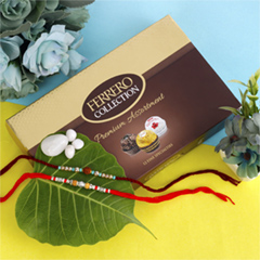 Traditional Rudraksha Rakhi Set with Chocolate Hamper - Rakhi Chocolates to UK
