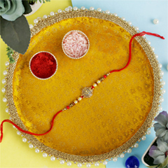 Khanda Sahib Rakhi with Traditional Puja Thali - Rakhi Thali to UK