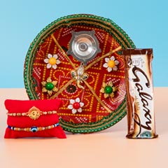 Lavish Rakhi Set with Puja Thali & Chocolate For UK - Rakhi Thali to UK