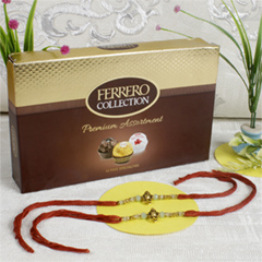 Two Ganesha Rakhis with Ferrero Chocolate Hamper - Rakhi Chocolates to UK