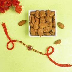 Appealing Pink Diamond Rakhi with Almond Nuts For UK - Rakhi Dry Fruits to UK
