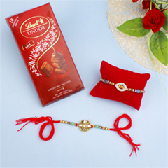 Kundan Rakhi Set with Lindt Chocolates - Rakhi Chocolates to UK