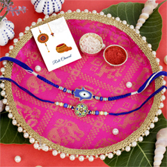 Hamsa Palm Hand Rakhi set with Puja Thali - Rakhi Thali to UK