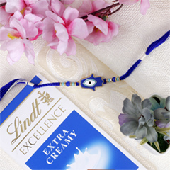 Hamsa Palm Hand Rakhi with Lindt Chocolate - Rakhi Chocolates to UK