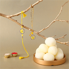 Sneh Butterfly Rakhi Set and 1 Kg Rasgulla Tin - Rakhi Cards to UAE