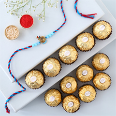 Sneh Blue Krishna Rakhi with 16 Ferrero Rocher - Rakhi Chocolates to UAE