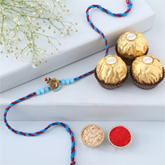 Sneh Blue Krishna Rakhi with 3 Ferrero Rocher - Rakhi Chocolates to UAE