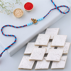 Sneh Blue Krishna Rakhi with 500 Grams Kaju Katli - Rakhi Cards to UAE