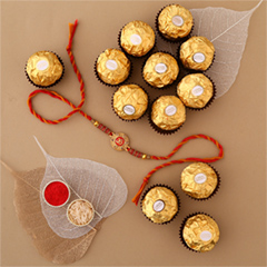 Sneh Traditional Om Rakhi with 6 Ferrero Rocher - Rakhi Chocolates to UAE