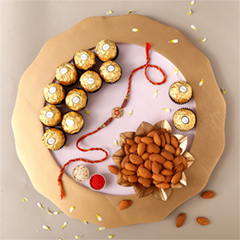 Sneh Traditional Om Rakhi with 6 Ferrero Rocher and Almonds - Rakhi Chocolates to UAE