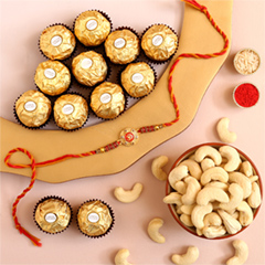 Sneh Traditional Om Rakhi with 6 Ferrero Rocher and Cashew - Rakhi Chocolates to UAE