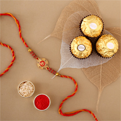 Sneh Traditional Om Rakhi with 3 Ferrero Rocher - Rakhi Chocolates to UAE