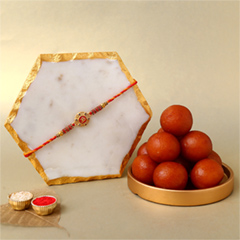 Sneh Traditional Om Rakhi with 1 Kg Gulab Jamun Tin - Rakhi Sweets to UAE