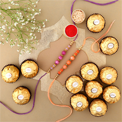 Sneh Peachy Rakhi Set with 16 Ferrero Rocher - Rakhi Chocolates to UAE