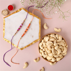 Sneh Peachy Rakhi Set with 250 Grams Cashew - Rakhi Cards to UAE