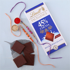 Sneh Peachy Rakhi Set with Lindt Bar to Dubai - Rakhi Sets to UAE