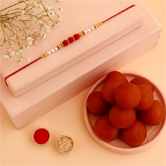 White Pearl And Velvet Beads Rakhi with 1 Kg Gulab Jamun - Rakhi Sweets to UAE
