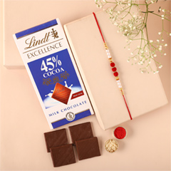 White Pearl And Velvet Beads Rakhi with Lindt Bar - Rakhi Chocolates to UAE
