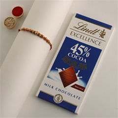 Rose Gold Pearl And Beads Rakhi with Lindt Bar - Rakhi Chocolates to UAE