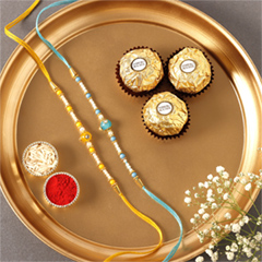 Sneh Vibrant Set Of 2 Pearl Rakhis with 3 Pcs Ferrero Rocher - Rakhi Thali to UAE