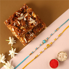 Sneh Vibrant Set Of 2 Pearl Rakhis with 500 Grams Dodha Burfi - Rakhi Cards to UAE