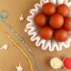 Sneh Vibrant Set Of 2 Pearl Rakhis with 1 Kg Gulab jamun Tin - Rakhi Sets to UAE