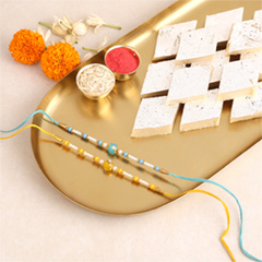 Sneh Vibrant Set Of 2 Pearl Rakhis with 500 Grams kaju katli - Rakhi Sets to UAE
