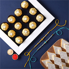 Sneh Vibrant Set Of 2 Pearl Rakhis with 250 Grams kaju katli and 16 Pcs Rocher - Rakhi Cards to UAE
