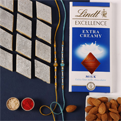 Sneh Vibrant Set Of 2 Pearl Rakhis with Lindt Bar and 250 Grams Kaju Katli - Rakhi Sets to UAE